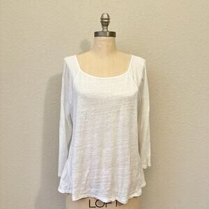 GARNET HILL Tee Ivory Organic Linen Raglan Sleeve Pullover Lightweight